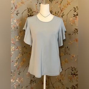 CeCe Top with Flutter Sleeves with Partial Open Tie Back Light Blue Size Medium